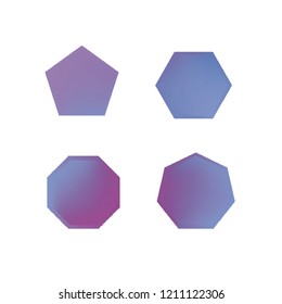 Colorful collection set of soft mesh logo designs or web gradient elements. Pentagonal, hexagonal polygon shapes. Icon sets for apps, games, communications, electronics, agriculture.