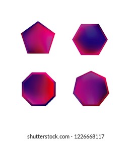 Colorful collection set of soft mesh logo designs or web gradient elements. Pentagonal, hexagonal polygon shapes. Icon sets for apps, games, communications, electronics, agriculture.