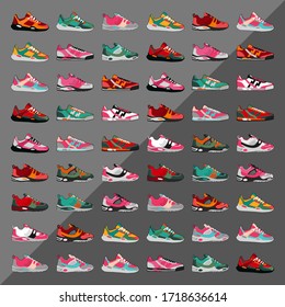 colorful collection of shoe vectors. red shoes, green shoes, blue shoes, yellow shoes. vector