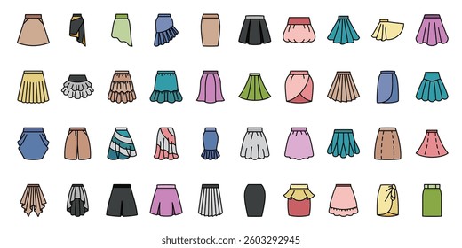  Colorful Collection of Stylish Skirts in Outline Fill Style