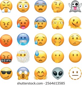 A colorful collection of various emoji faces representing different emotions such as happiness, sadness, anger, and surprise.