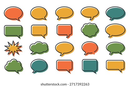 Una colorida colección de varias burbujas de discurso y globos de pensamiento en diferentes Formas y tamaños que muestran la comunicación y la expresión de alta calidad