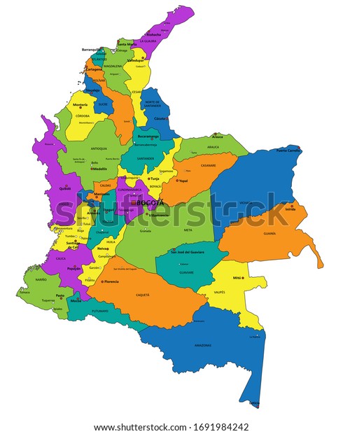 Colorful Colombia Political Map Clearly Labeled Stock Vector Royalty Free 1691984242 