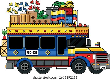 Colorful Colombian Chiva Bus vector illustration