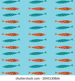 colorful color fish patterns on blue background, vector, decorative, textile, fabric, napkin design