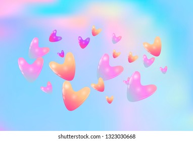 Colorful color hearts confetti wedding vector background. Retro flying hearts shapes illustration. Love concert party graphic design.