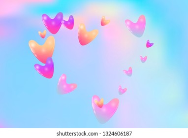 Colorful color hearts confetti wedding vector background. Retro flying hearts shapes illustration. Love concert party graphic design.