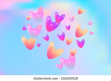 Colorful color hearts confetti wedding vector background. Retro flying hearts shapes illustration. Love concert party graphic design.
