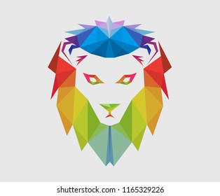 colorful color lion head silhouette logo design illustration with triangular style for premium corporate