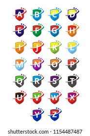 colorful color shield get slice into half logo graphic design with modern clean style for protection or security company with initial type letter alphabet on it