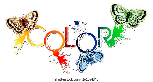 Colorful color text with butterflies