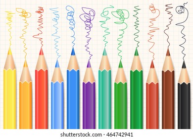 Colorful Colored Pencils set. Vector illustration