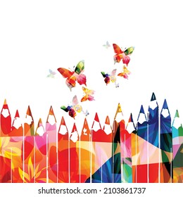 Colorful colored pencils vector illustration. Design for creative writing and creation, storytelling, blogging, education, book cover, article and website content writing, copywriting