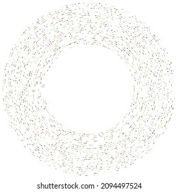 Colorful, colored random circles, dots, speckles and freckles concentric, circular and radial element. Pointillist, pointillism random polychrome halftone circles