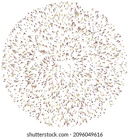 Colorful, colored random circles, dots, speckles and freckles concentric, circular and radial element. Pointillist, pointillism random polychrome halftone circles