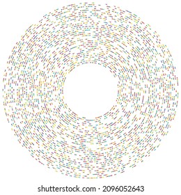 Colorful, colored random circles, dots, speckles and freckles concentric, circular and radial element. Pointillist, pointillism random polychrome halftone circles