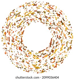 Colorful, colored random circles, dots, speckles and freckles concentric, circular and radial element. Pointillist, pointillism random polychrome halftone circles