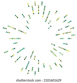 Colorful, colored random circles, dots, speckles and freckles concentric, circular and radial element. Pointillist, pointillism random polychrome halftone circles
