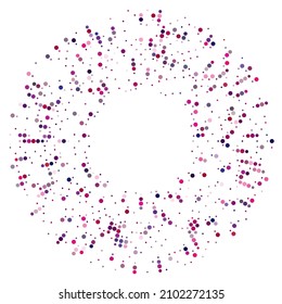 Colorful, colored random circles, dots, speckles and freckles concentric, circular and radial element. Pointillist, pointillism random polychrome halftone circles