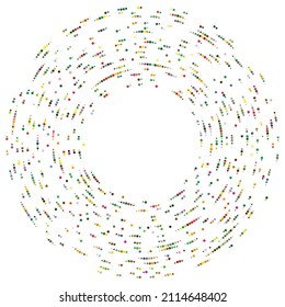 Colorful, colored random circles, dots, speckles and freckles concentric, circular and radial element. Pointillist, pointillism random polychrome halftone circles