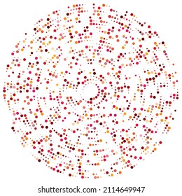 Colorful, colored random circles, dots, speckles and freckles concentric, circular and radial element. Pointillist, pointillism random polychrome halftone circles
