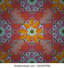 Colorful colored tile mandala on a colorful background. Intricate floral design element for wallpaper, gift paper, fabric print. Boho abstract seamless pattern. Unusual vector ornament decoration.