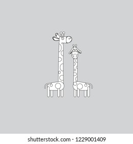 Colorful coloring book for children isolated on gray background with giraffe and cub, isolated vector illustration