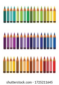 Colorful colour pencil arranged in 3 row