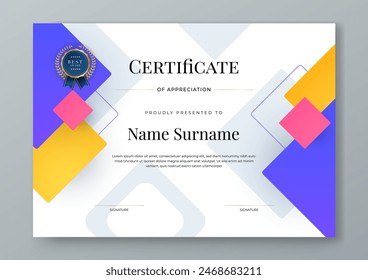 Colorful colourfu certificate design with luxury and modern certificate award design template pattern