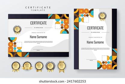 Colorful colourful certificate of appreciation border template with luxury badge and modern line and shapes