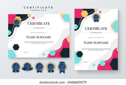Colorful colourful certificate of appreciation border template with luxury badge and modern line and shapes