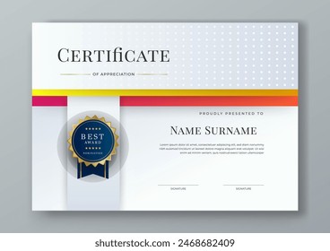 Colorful colourful certificate of appreciation border template with luxury badge and modern line and shapes