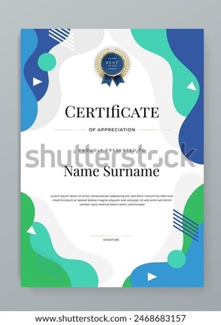 Colorful colourful certificate of appreciation border template with luxury badge and modern line and shapes. For creative award, business, and education needs