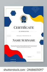 Colorful colourful certificate of corporate template. Clean modern certificate with gold badge. Certificate border template with luxury and modern line pattern.