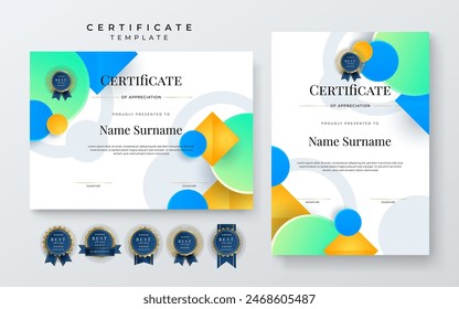 Colorful colourful certificate of corporate template. Clean modern certificate with gold badge. Certificate border template with luxury and modern line pattern