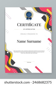 Colorful colourful certificate of corporate template. Clean modern certificate with gold badge. Certificate border template with luxury and modern line pattern.