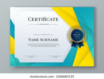 Colorful colourful certificate of corporate template. Clean modern certificate with gold badge. Certificate border template with luxury and modern line pattern