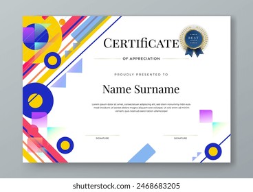 Colorful colourful certificate of corporate template. Clean modern certificate with gold badge. Certificate border template with luxury and modern line pattern.