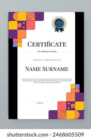 Colorful colourful certificate design with luxury and modern certificate award design template pattern. For creative award, business, and education needs