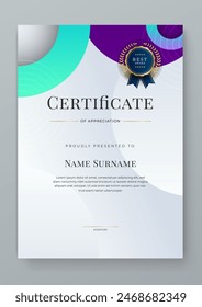 Diseño colorido colorido del certificado con el patrón de la Plantilla del diseño del premio del certificado de lujo y moderno