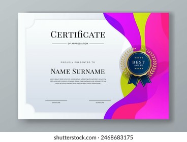 Diseño colorido colorido del certificado con el patrón de la Plantilla del diseño del premio del certificado de lujo y moderno