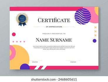 Colorful colourful certificate modern elegant for appreciation, achievement, awards diploma, corporate