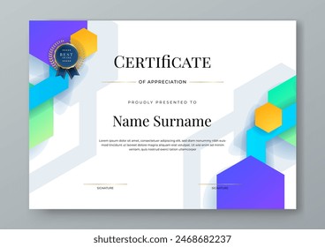 Colorful colourful certificate modern elegant for appreciation, achievement, awards diploma, corporate