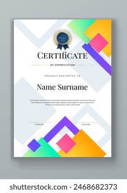 Colorful colourful certificate modern elegant for appreciation, achievement, awards diploma, corporate