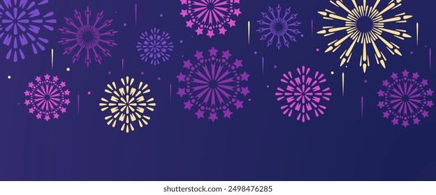 Colorful colourful fireworks happy new year bright on dark banner