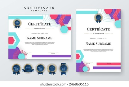 Colorful colourful modern certificate template for corporate, achievement, diploma, award, graduation, completion, appreciation, acknowledgement, recognition etc