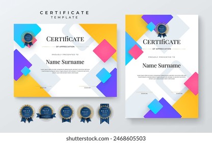 Colorful colourful modern certificate template for corporate, achievement, diploma, award, graduation, completion, appreciation, acknowledgement, recognition etc