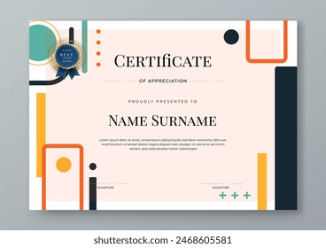 Colorful colourful modern certificate template for corporate, achievement, diploma, award, graduation, completion, appreciation, acknowledgement, recognition etc