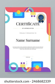 Colorful colourful modern certificate template for corporate, achievement, diploma, award, graduation, completion, appreciation, acknowledgement, recognition etc.