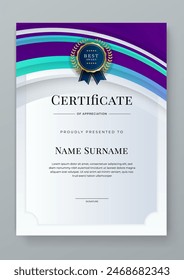 Colorful colourful modern certificate template for corporate, achievement, diploma, award, graduation, completion, appreciation, acknowledgement, recognition etc